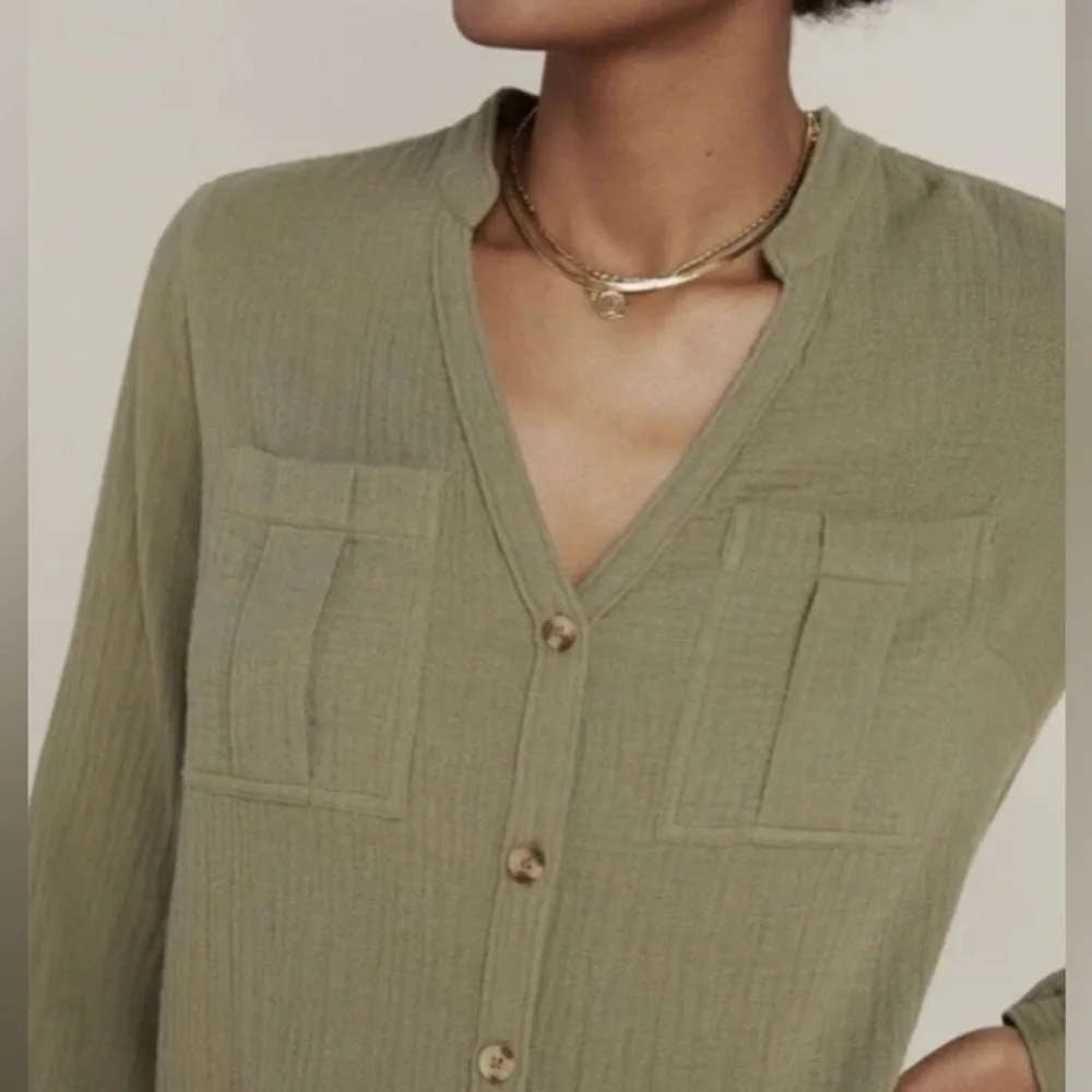 Anthropologie Maeve Katie Textured‎ Gauzy Utility Tunic Dress Long Sleeves